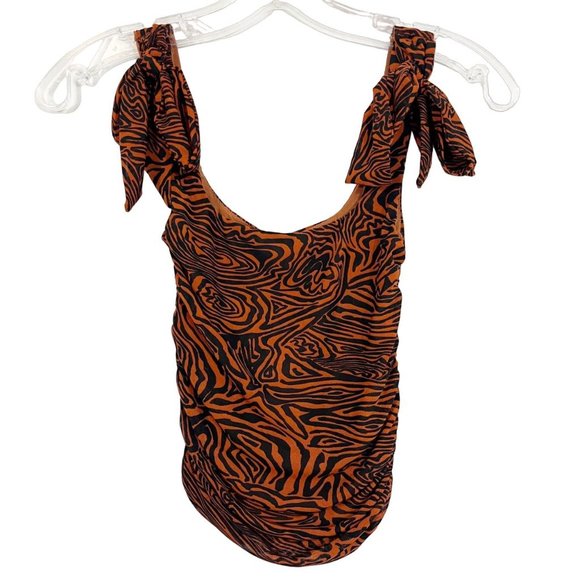 NEW Free People Avenue Tank Top in Senna Combo Brown Cropped Ruched Mesh XS - Picture 1 of 5